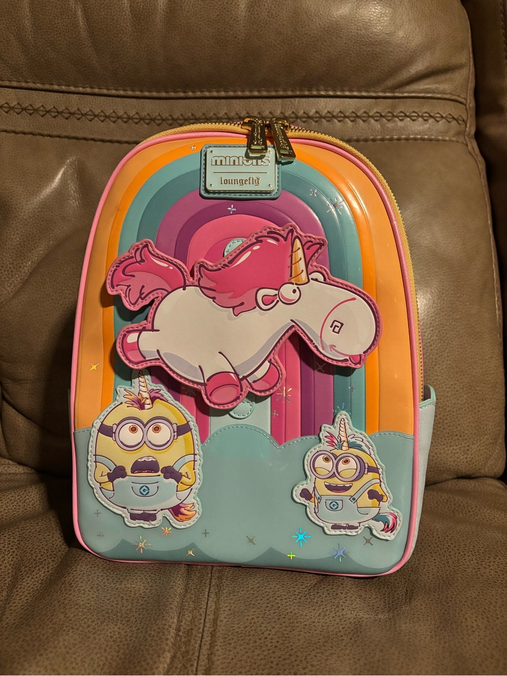 Loungefly Pink Multicolor Unicorn Minions Rainbow Mini Backpack